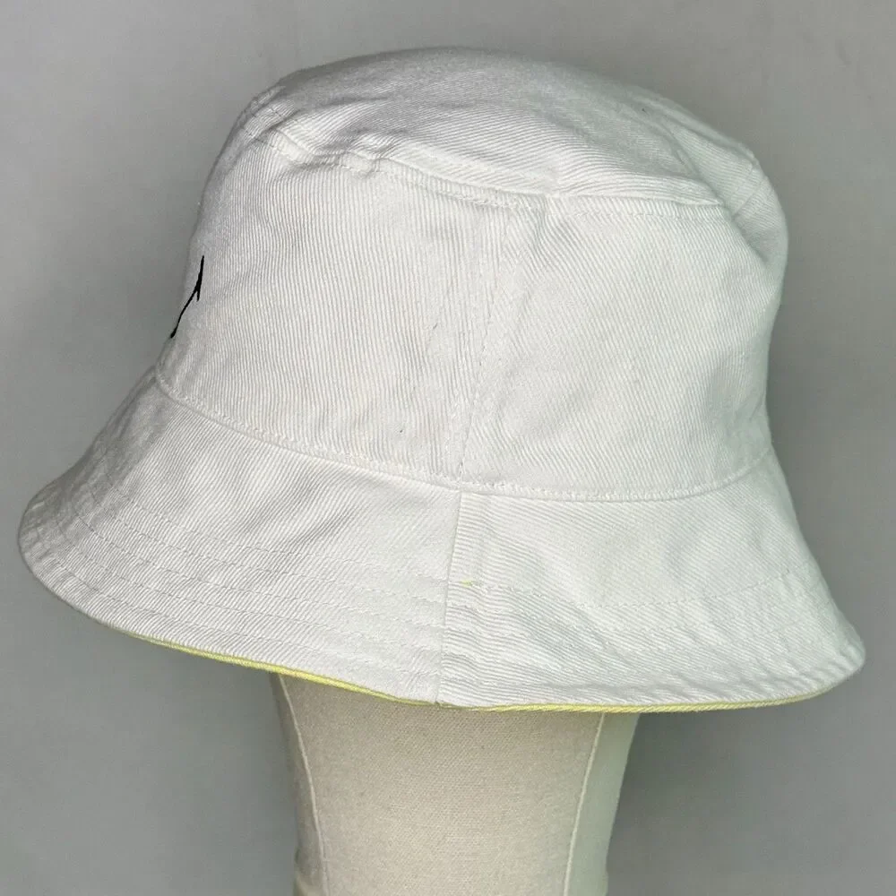 AMERICAN EAGLE Reversible Smiley Face Bucket Hat Sz O/S Yellow White Summer